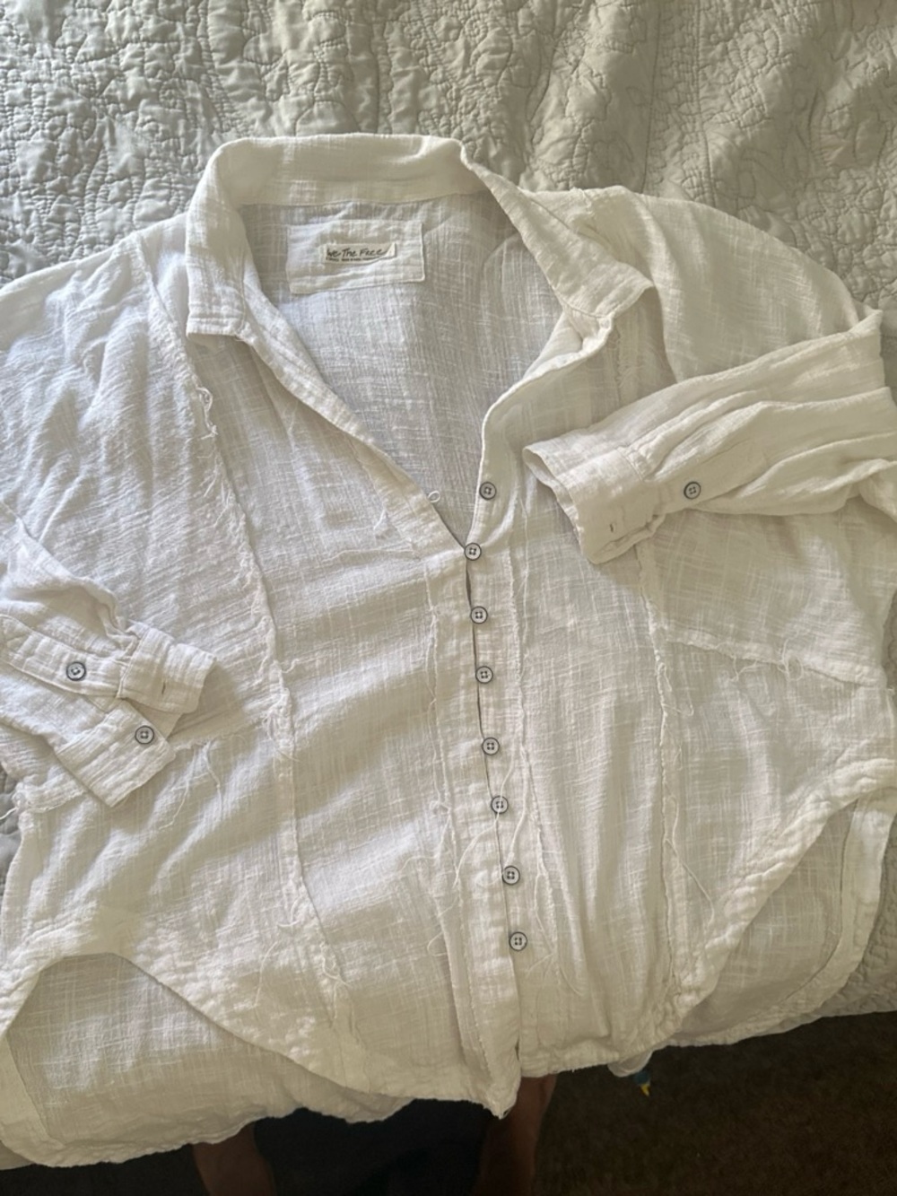We The Free Casual White Button-Down Gauze Shirt